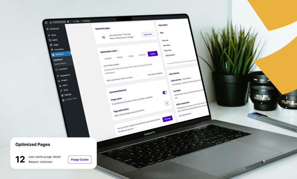 A screenshot of NitroPack plugin on WordPress Dashboard