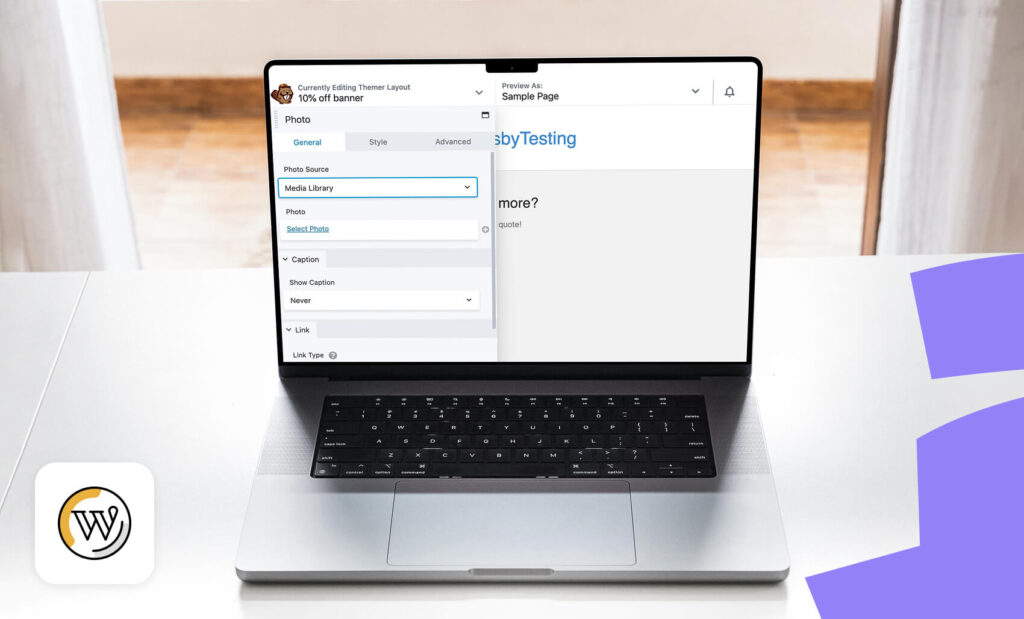 Building a WordPress page using Beaver Builder features on a laptop