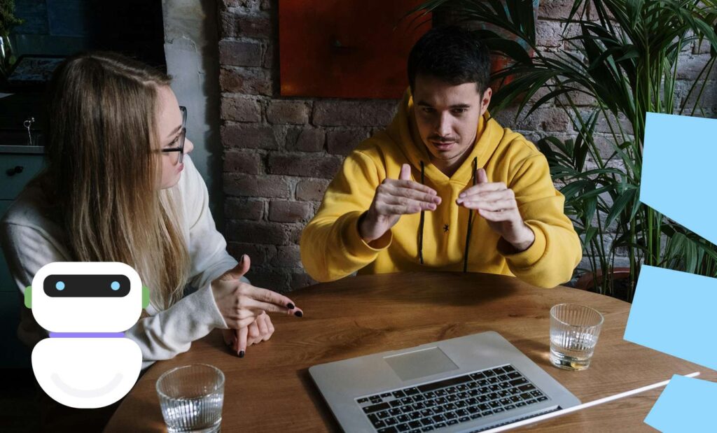A designer team members is discussing about the role of AI