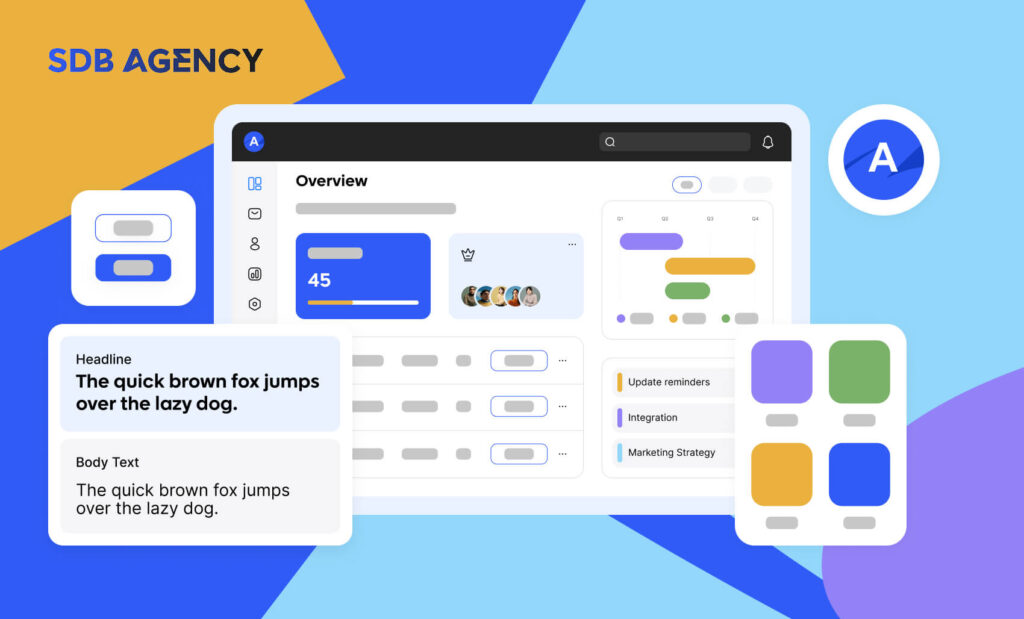 SaaS dashboard branding design with charts and color palette