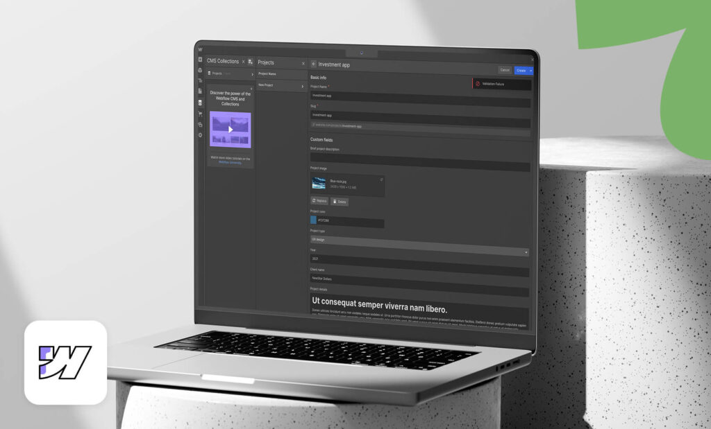 Trying Webflow to build a website on the laptop