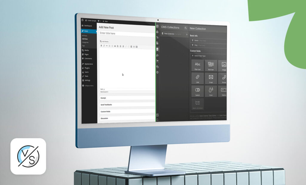 Comparing Webflow and WordPress on the computer screen