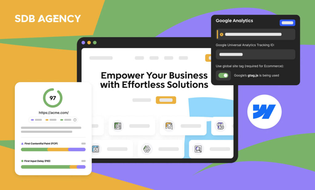A graphic illustrating steps to optimize a Webflow site for better performance